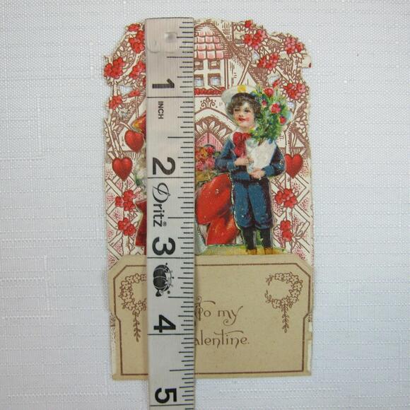 Vintage Valentine Pop Up 3D Pull Down Die Cut Victorian Girl Boy Flowers Germany - Picture 7 of 12